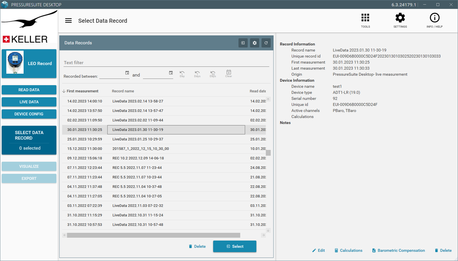 Selected data record