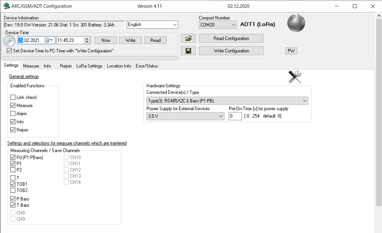 LoRa Setup Settings