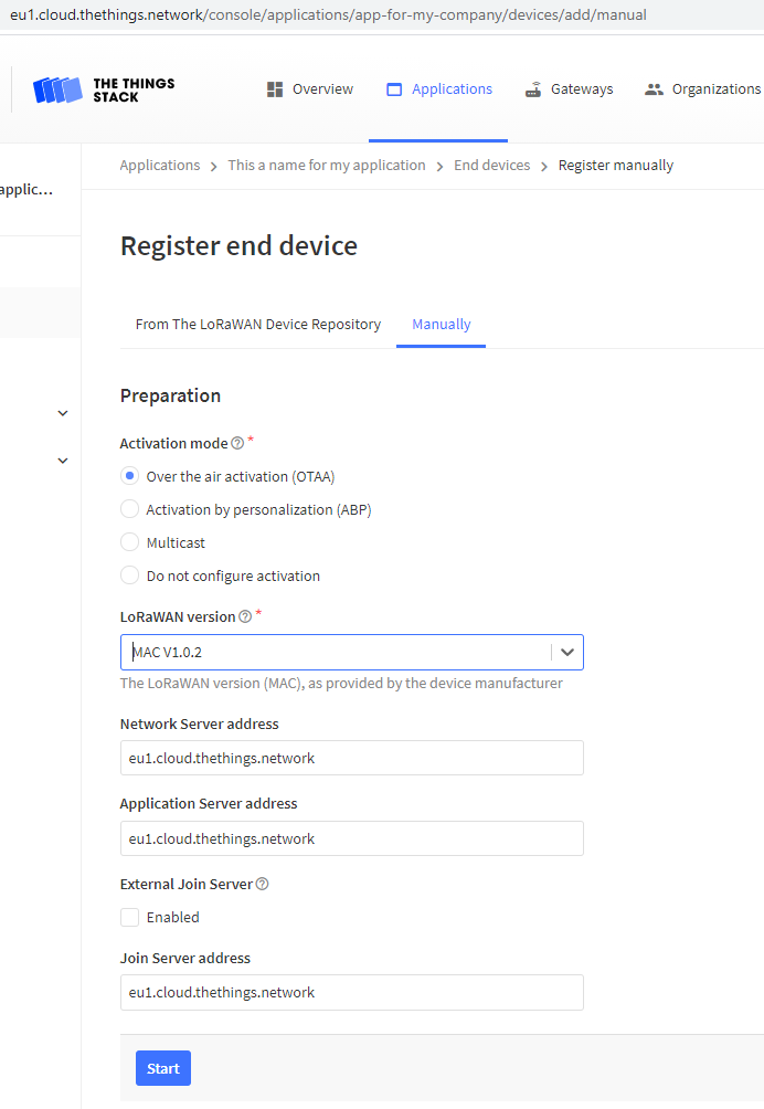 TTN V3 Add a Device 1