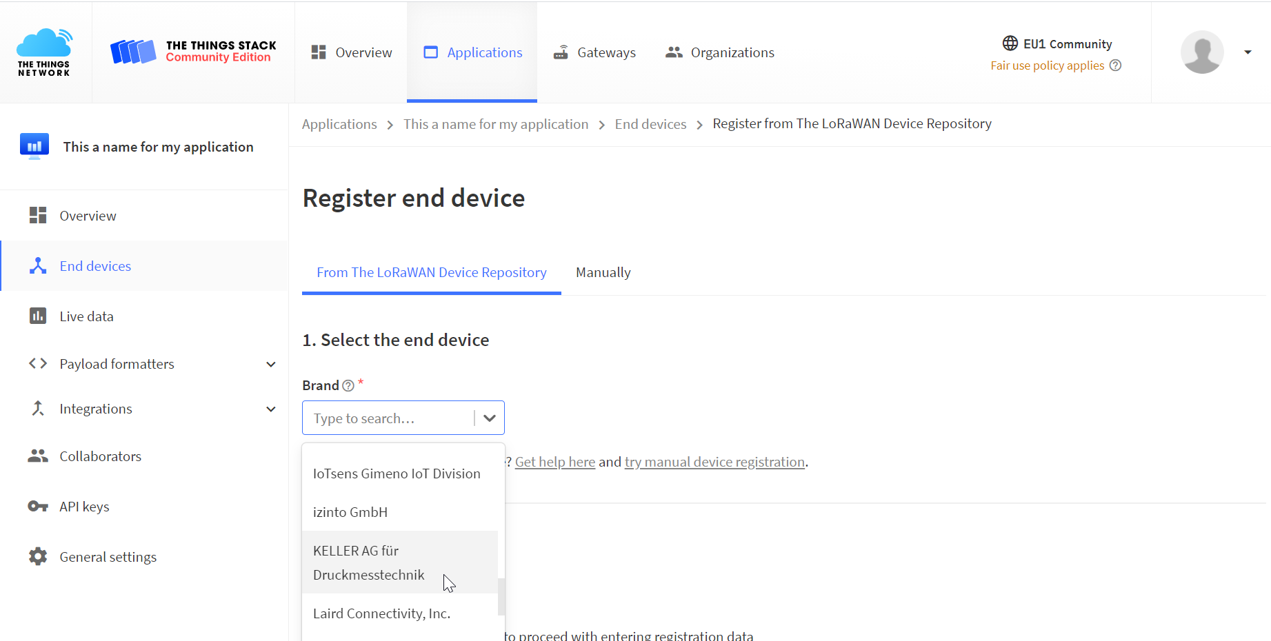 TTN V3 Add a Device 2